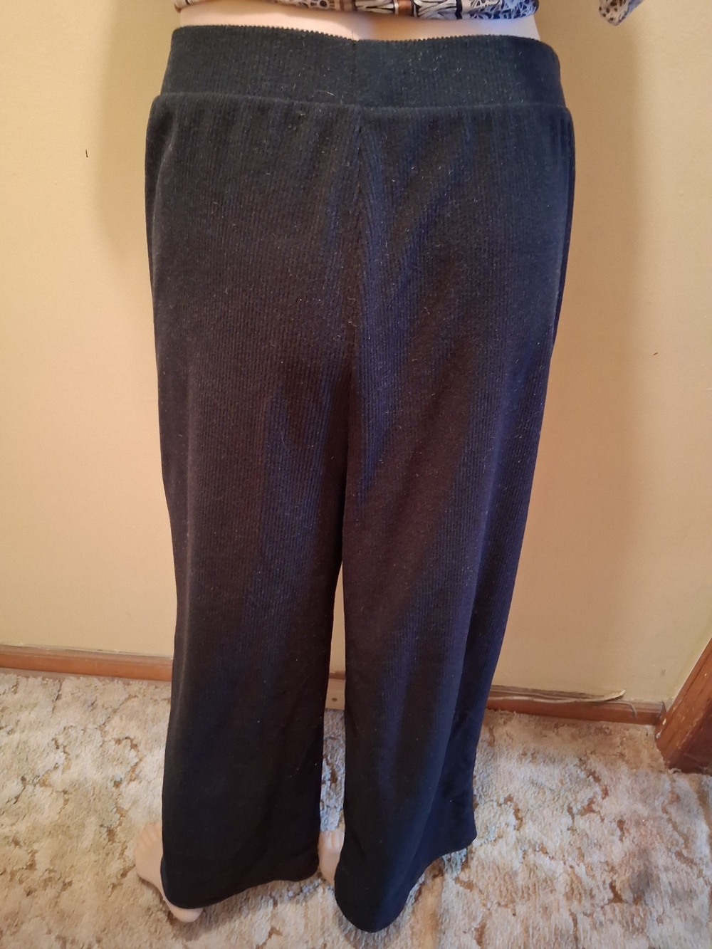 Cuddl Duds Black Pull-On Ribbed Wide Leg Lounge Pants Women's Size L w/Pockets